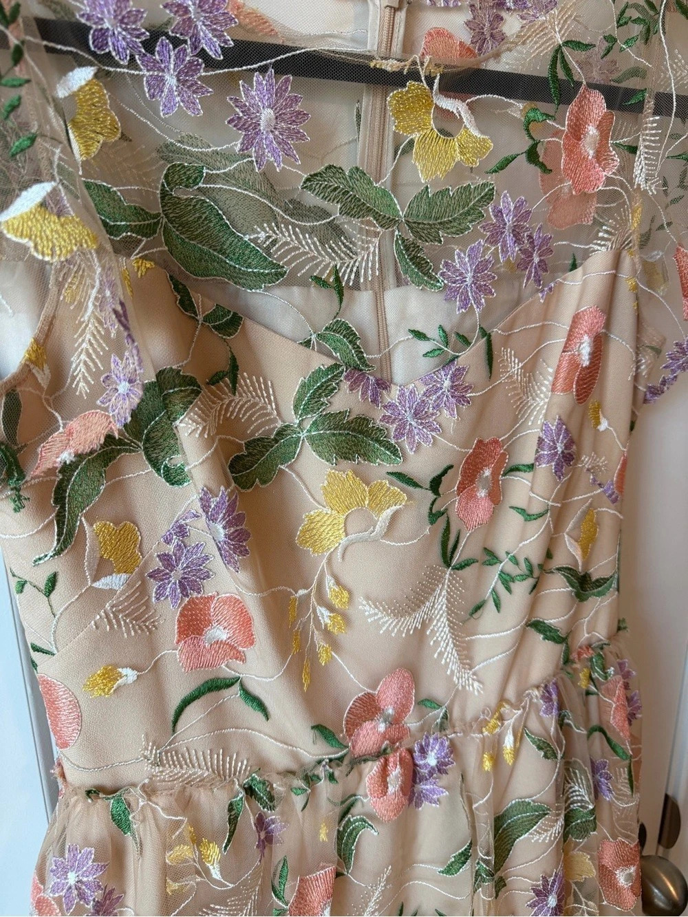 Shoshanna Floral Embroidered Mini Dress in Beige - Picture 4 of 6